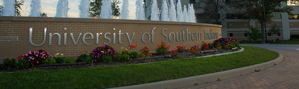 University of Southern Indiana water fountain at the roundabout