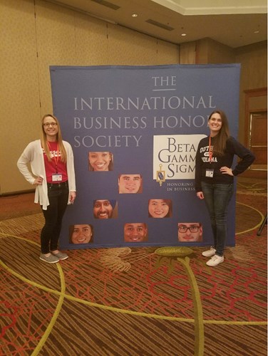 Senior accounting major Julia Russ, on right, represents USI Romain College at the 2016 BGS Global Leadership Conference