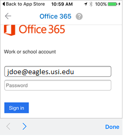 Office 365 iPhone login screen