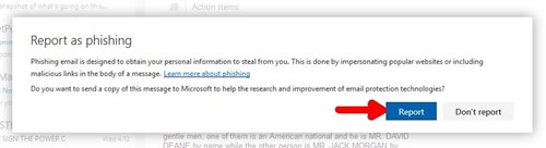 Report as Phishing screen
