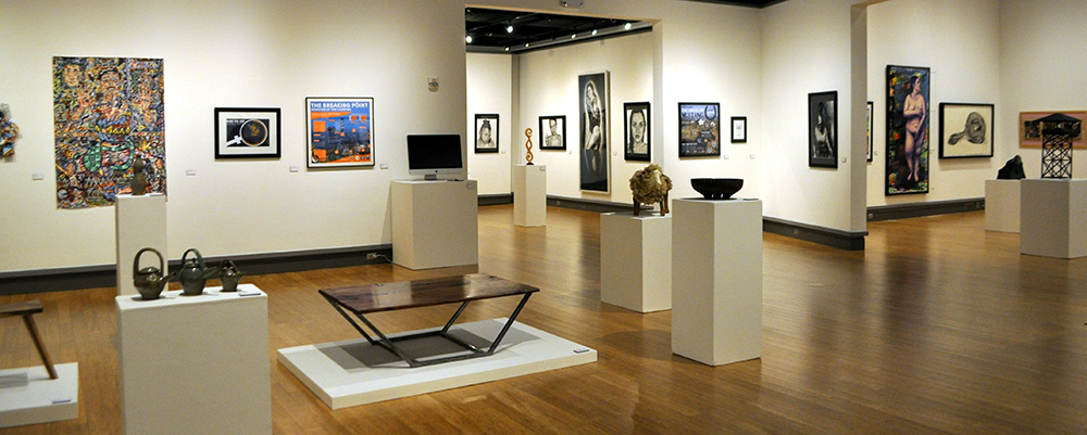 View of art displayed in gallery for 2017 Senior Seminar show