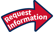 Red arrow with blue outline with white text that says "Request Information"