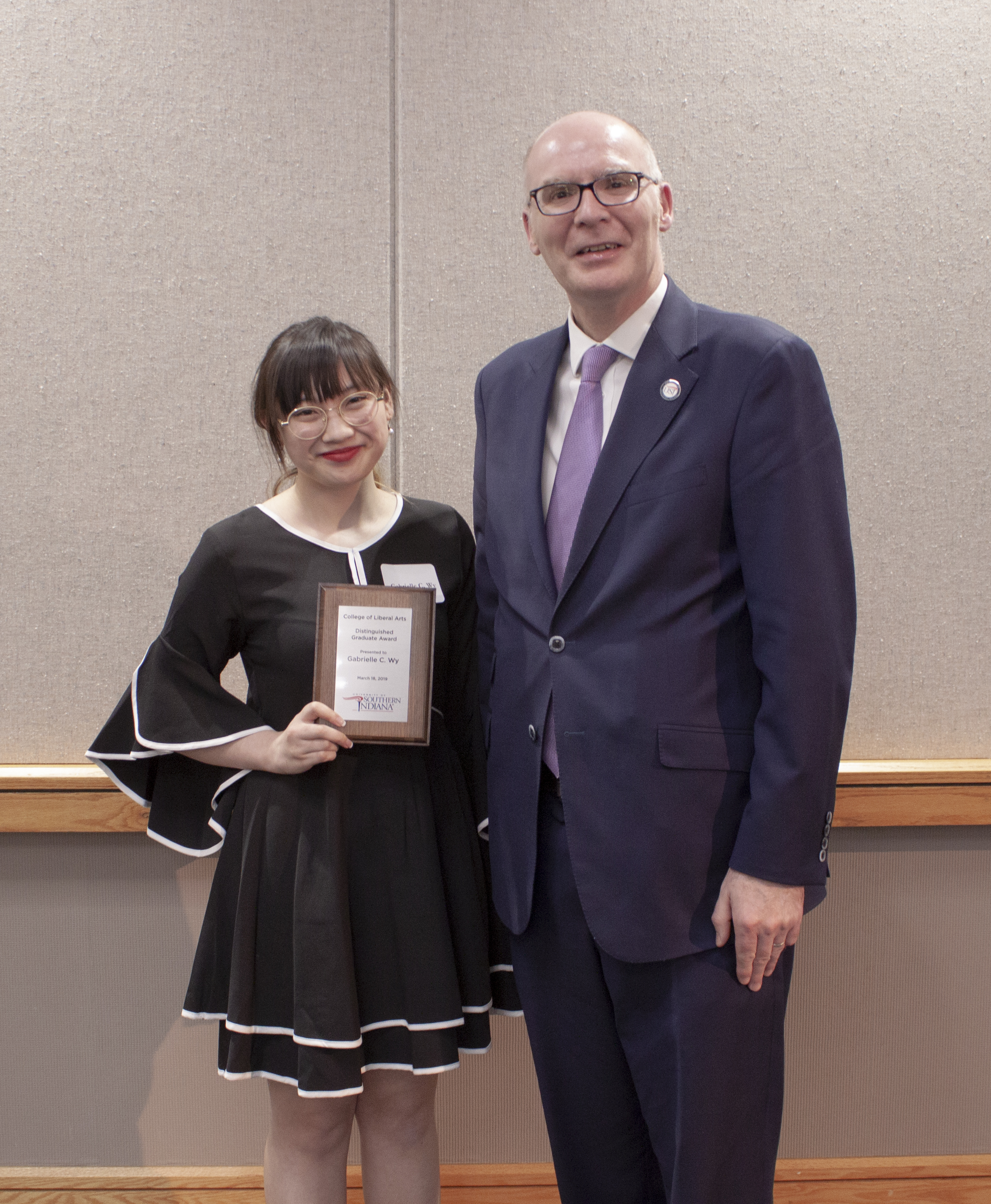 Gabrielle with Liberal Arts Dean James Beeby on Honors Day 2019