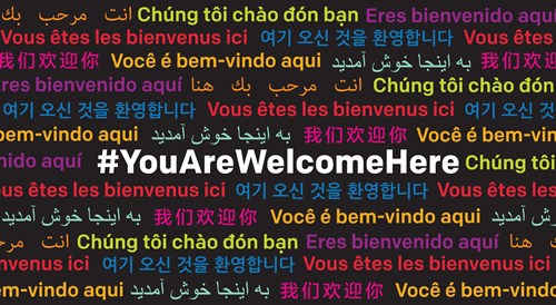 #YouAreWelcomeHere poster featuring the phrase "You are welcome here" in many languages