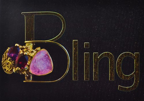 The word Bling with pink and red stone jewelry