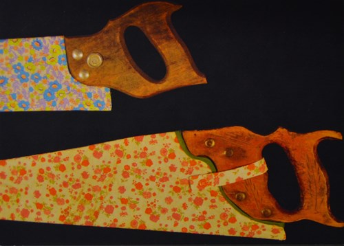 image of two floral painted saws
