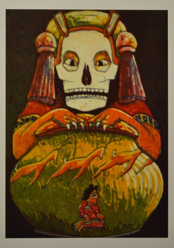 mesoamerican image with a skull mask
