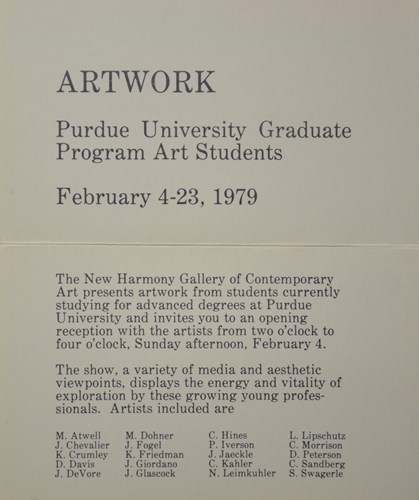 Artwork Purdue Universuty Graduate Program Art Students February 4-23, 1979