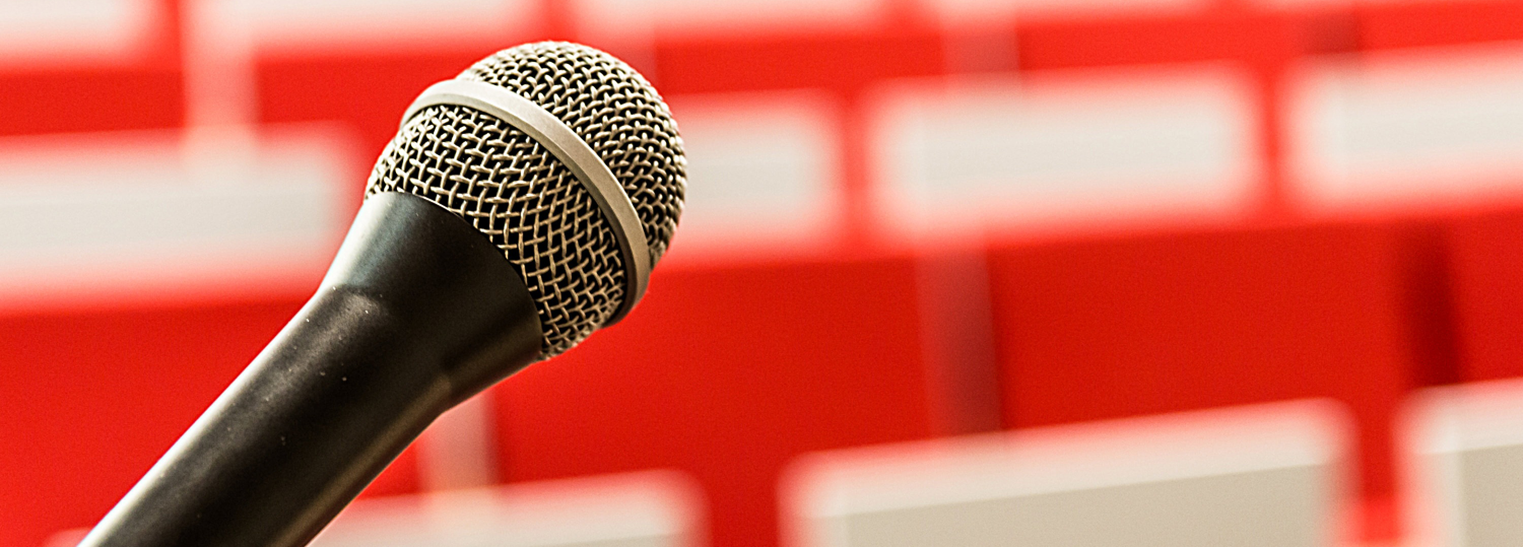 Microphone on table in lecture hall