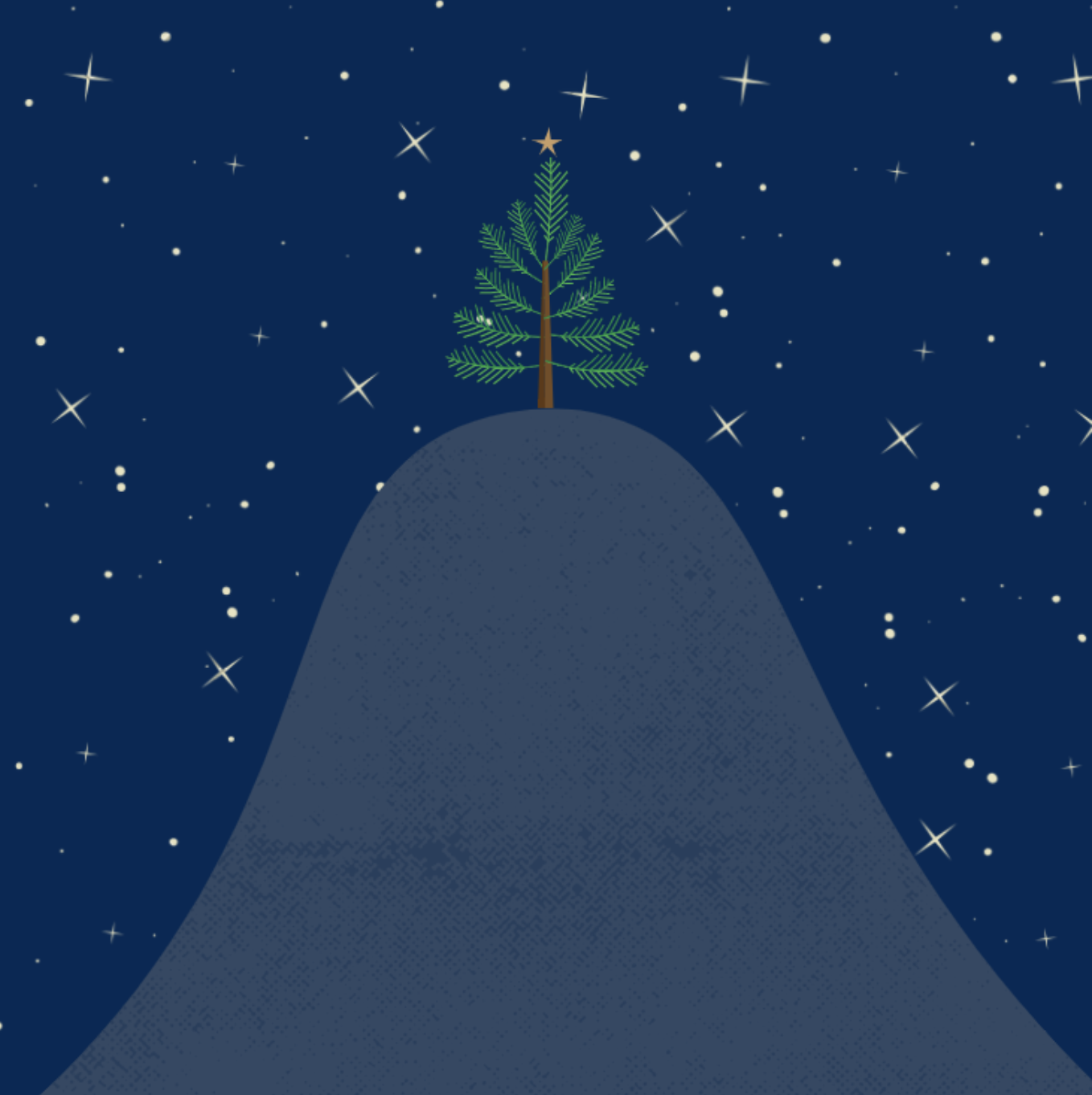 Christmas tree on a snowy hill