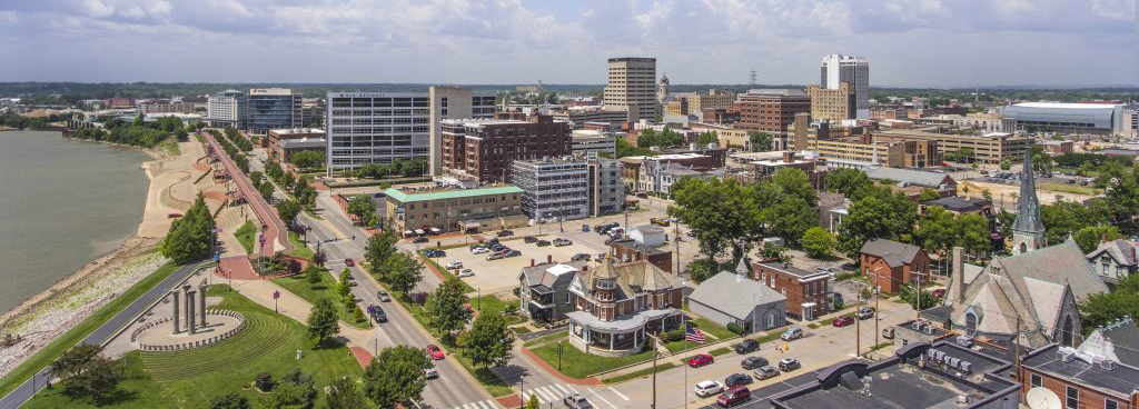 Aerial view of Downtown Evansville