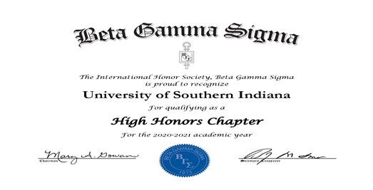 USI Beta Gamma Sigma Certificate