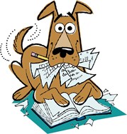 cartoon of dog eating homework
