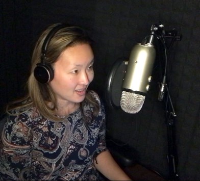 Yu-Li Alice Shen in the studio doing voice recordings
