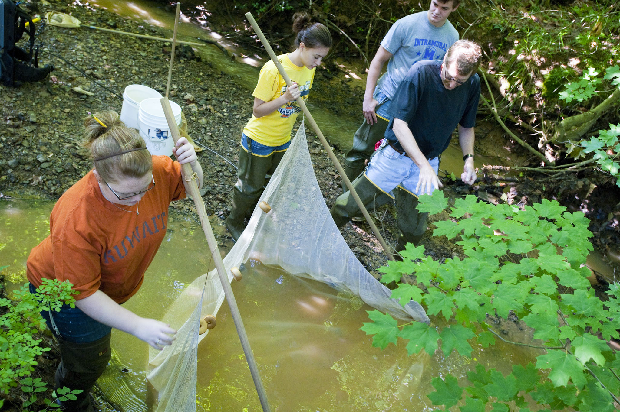 USI Students electrofising in the USI Nature Preserve as part of the Biology coursework