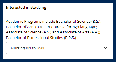 Example Step to Choose RN to BSN on USI Application